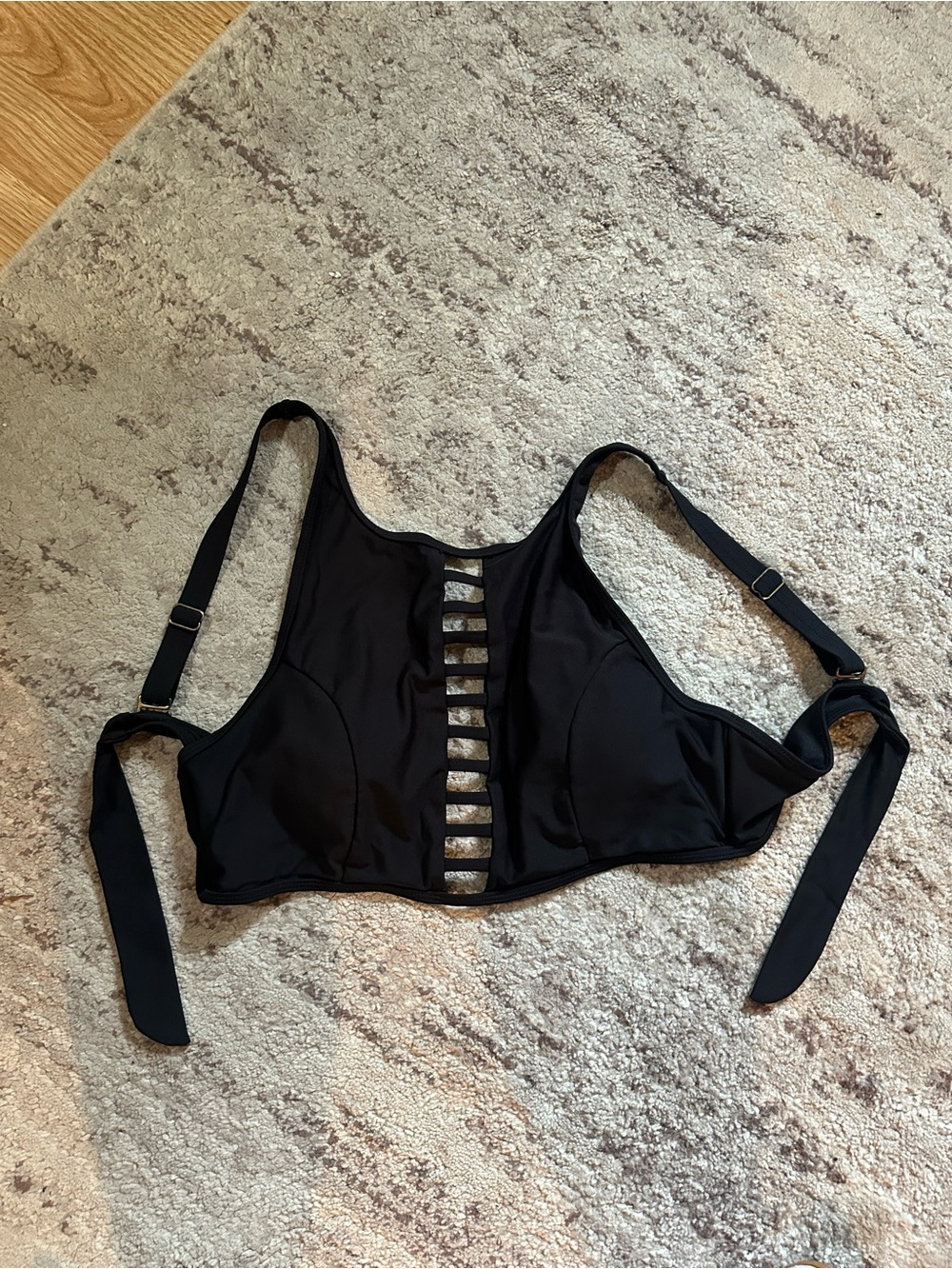 Time and Tru Black Strappy Bikini Top